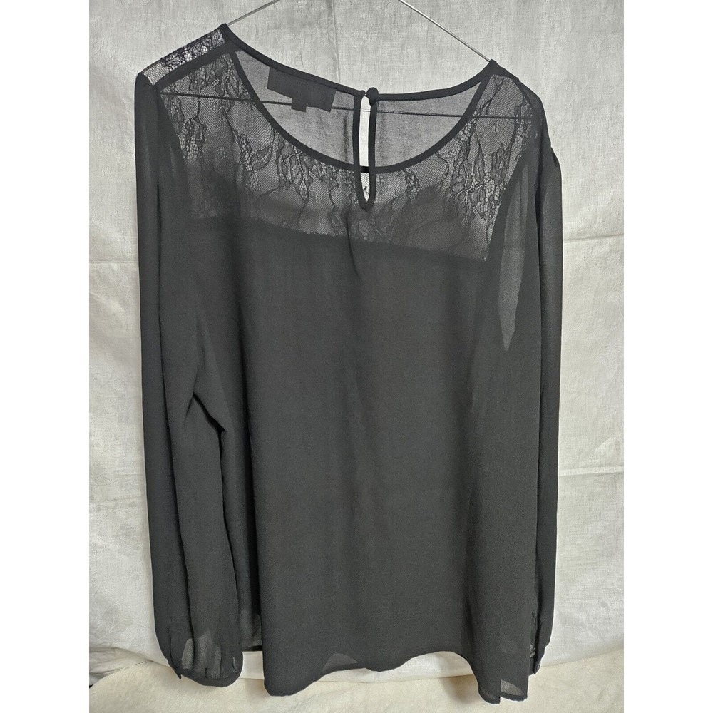 Ann Taylor Loft Womens XL Black Lace Yoke Chiffon Long Sleeve Blouse Top 313965 - Picture 8 of 11